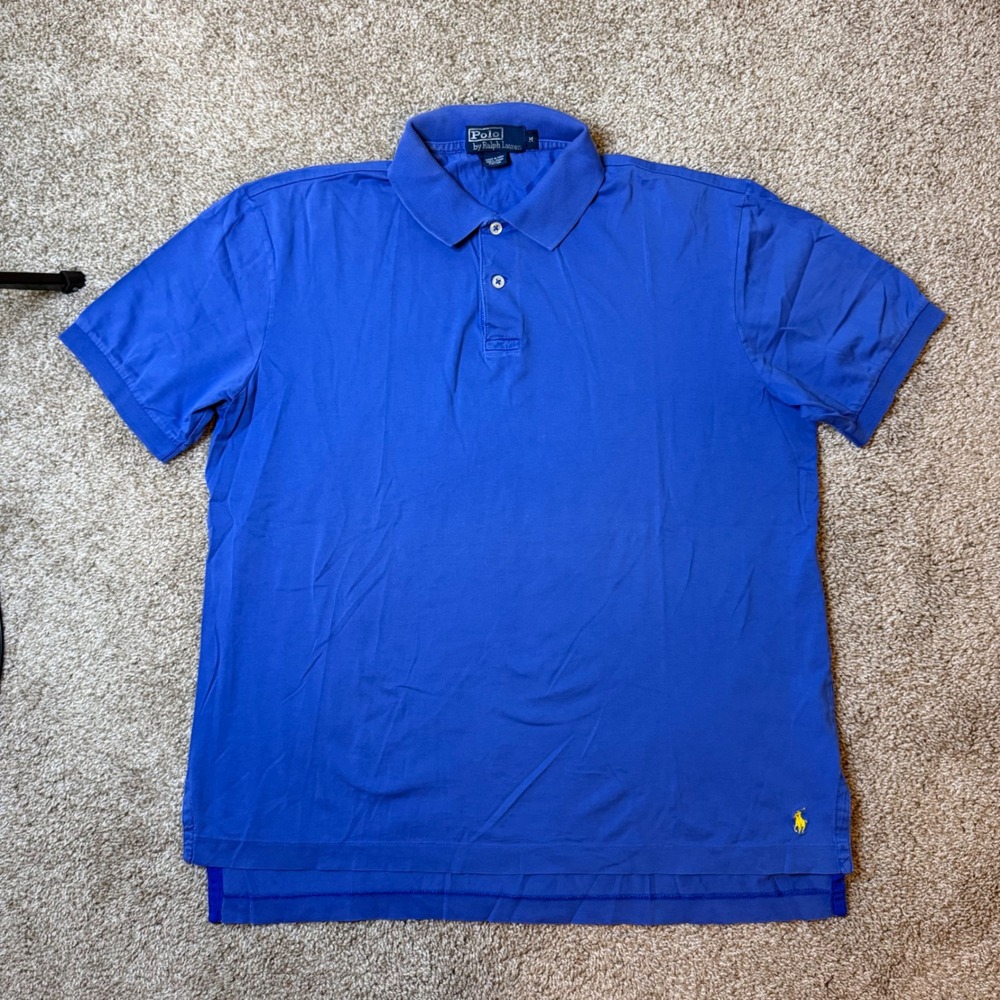Polo Ralph Lauren Polo Shirt Mens M Blue Pima Cotton Short Sleeve Yellow Pony